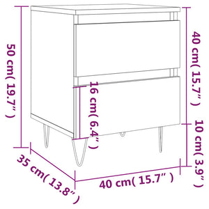 Κομοδίνα Λευκά 2 τεμ. 40 x 35 x 50 εκ. από Επεξεργασμένο Ξύλο
