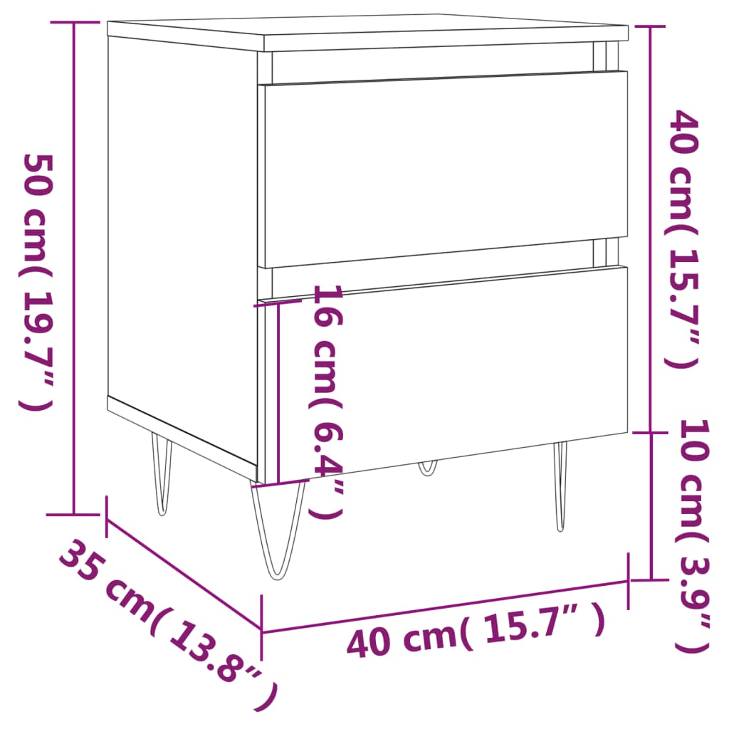 Κομοδίνο Γυαλ. Λευκό 40 x 35 x 50 εκ. από Επεξεργασμένο Ξύλο