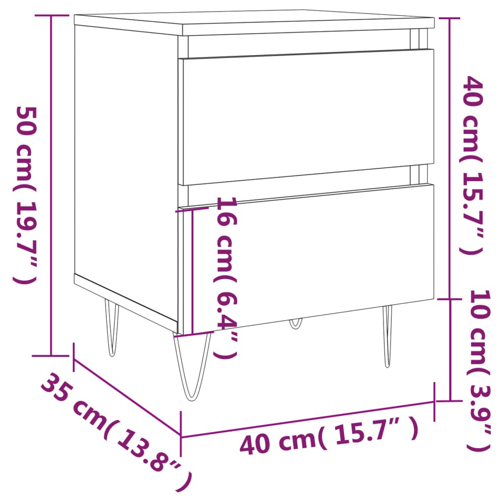 Κομοδίνα 2 τεμ. Καφέ Δρυς 40 x 35 x 50 εκ. από Επεξεργ. Ξύλο