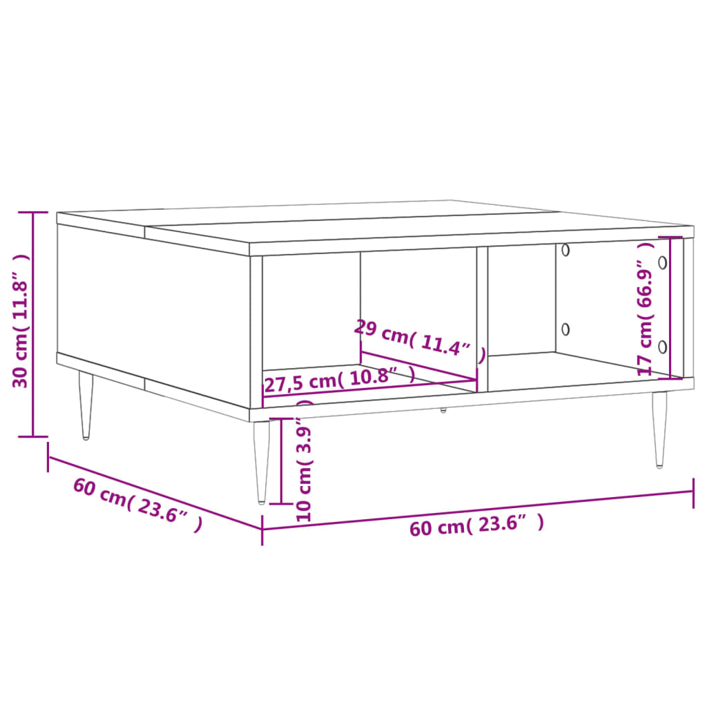 Τραπεζάκι Σαλονιού Καπνιστή Δρυς 60x60x30 εκ. Επεξεργασμ. Ξύλο