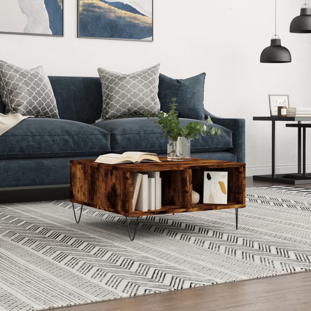 Τραπεζάκι Σαλονιού Καπνιστή Δρυς 60x60x30 εκ. Επεξεργασμ. Ξύλο - Pakobazaar