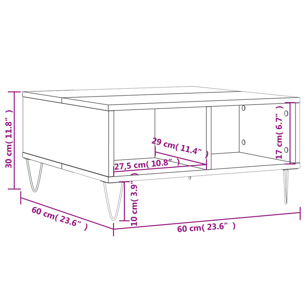 Τραπεζάκι Σαλονιού Καφέ Δρυς 60 x 60 x 30 εκ. Επεξεργασμ. Ξύλο