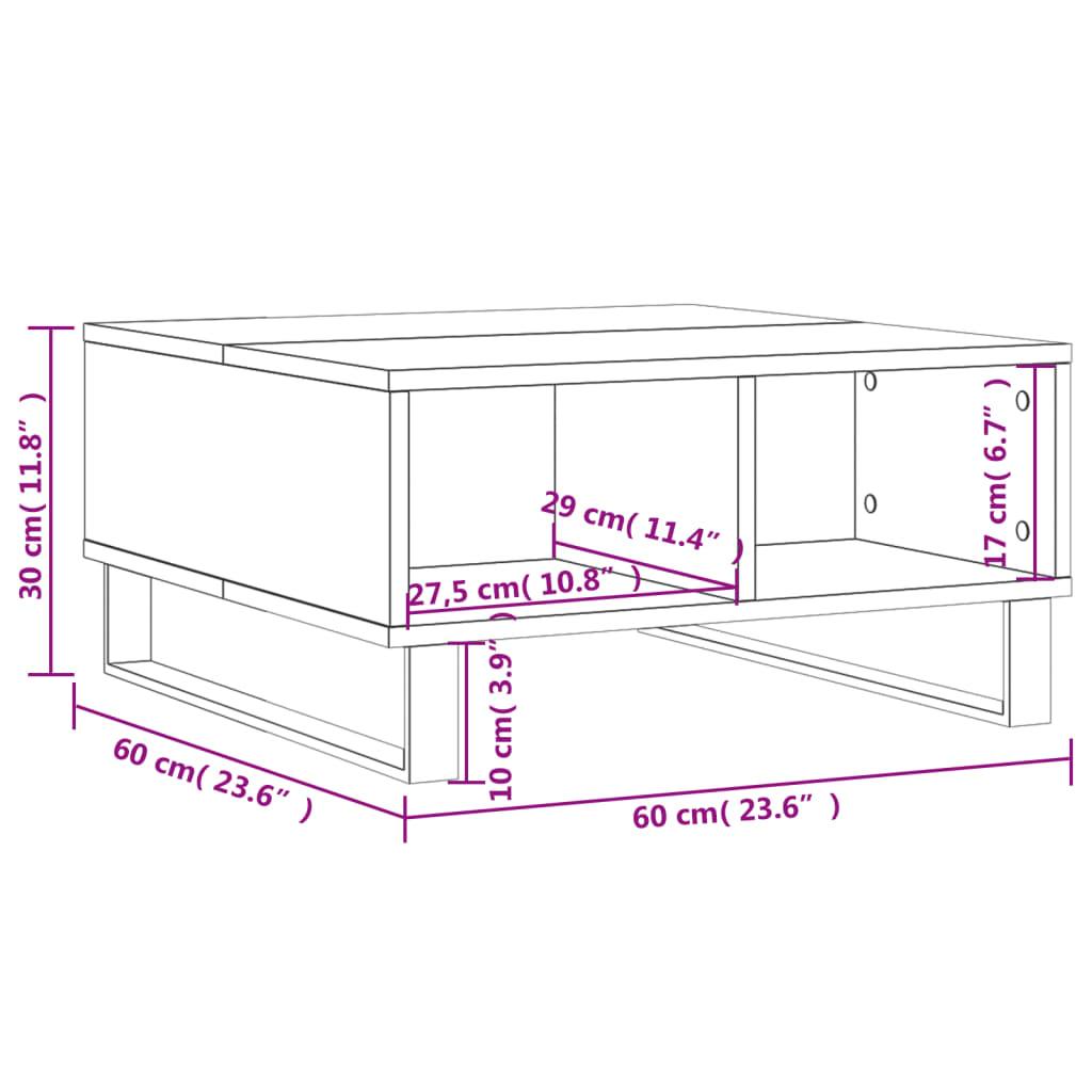 Τραπεζάκι Σαλονιού Καπνιστή Δρυς 60x60x30 εκ. Επεξεργασμ. Ξύλο