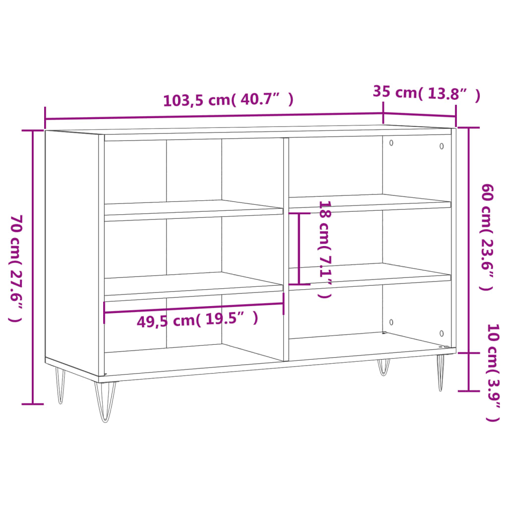 Ραφιέρα Γκρι Sonoma 103,5 x 35 x 70 εκ. από Επεξεργασμένο Ξύλο