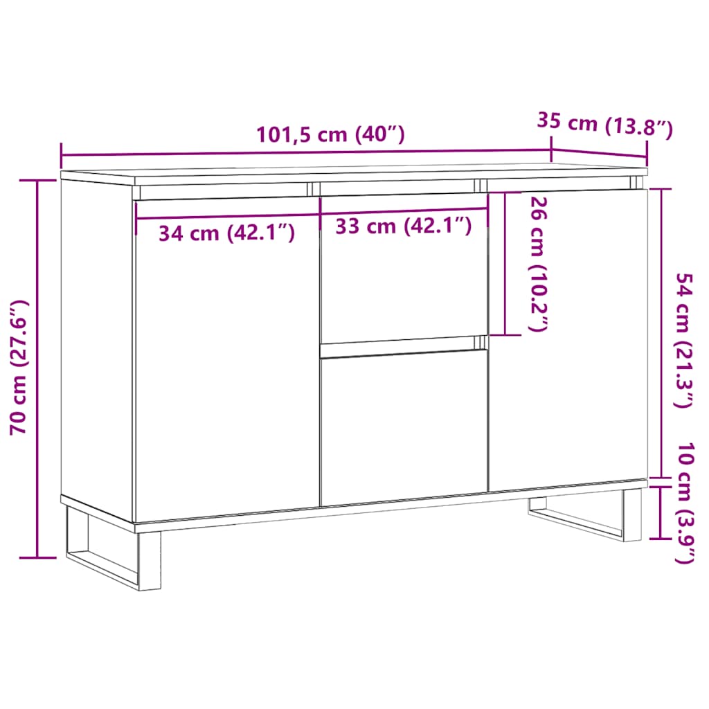 Μπουφές Sonoma Δρυς 101,5 x 35 x 70 εκ. από Επεξεργασμένο Ξύλο - Pakobazaar