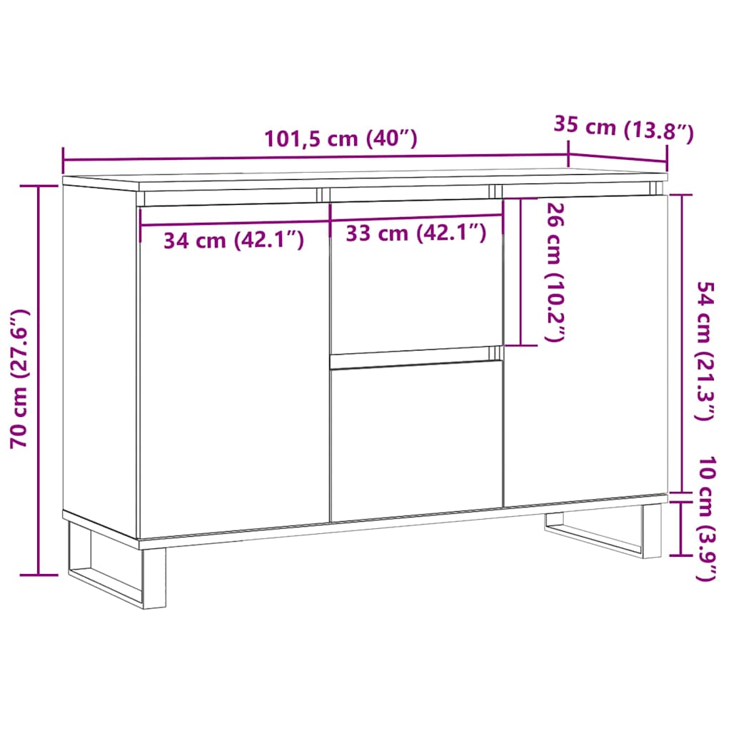 Μπουφές Καφέ Δρυς 101,5 x 35 x 70 εκ. από Επεξεργασμένο Ξύλο