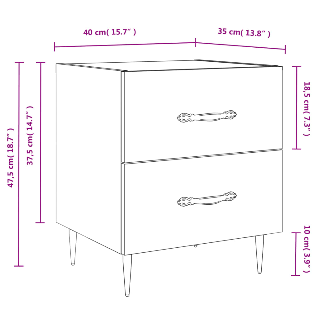 Κομοδίνο Γυαλιστερό Λευκό 40 x 35 x 47,5 εκ. από Επεξεργ. Ξύλο