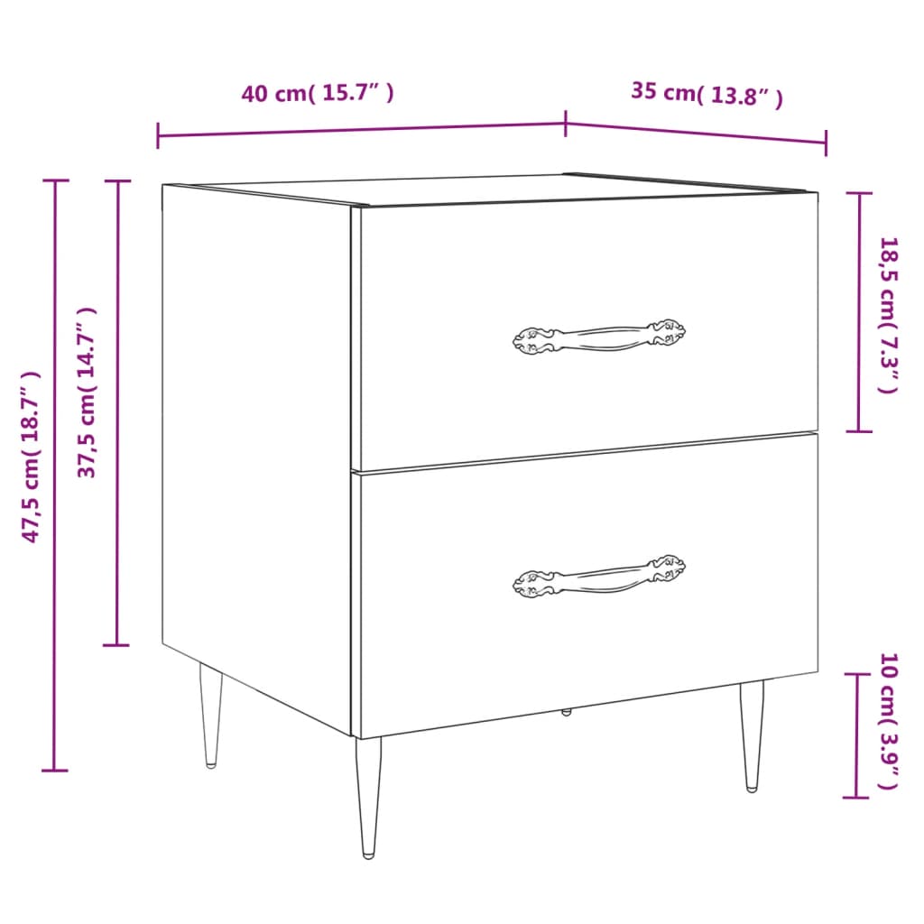 Κομοδίνο Καφέ Δρυς 40 x 35 x 47,5 εκ. από Επεξεργ. Ξύλο