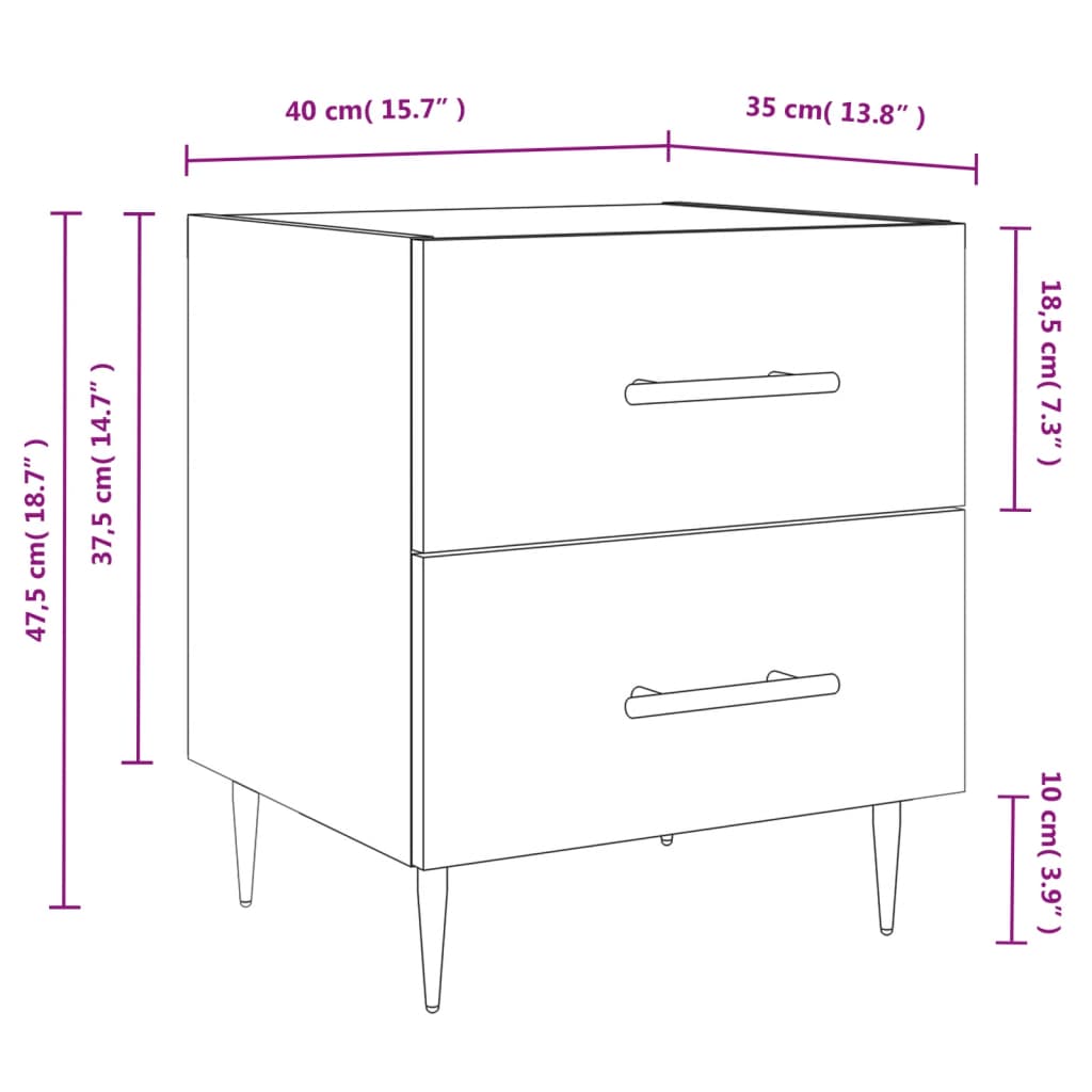 Κομοδίνο Γυαλιστερό Λευκό 40 x 35 x 47,5 εκ. από Επεξεργ. Ξύλο