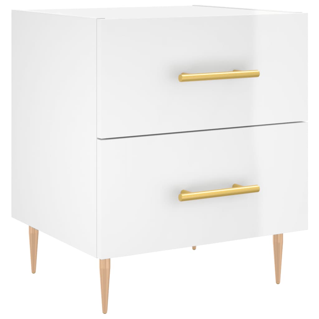 Κομοδίνα 2 τεμ Γυαλ. Λευκό 40 x 35 x 47,5 εκ. από Επεξεργ. Ξύλο