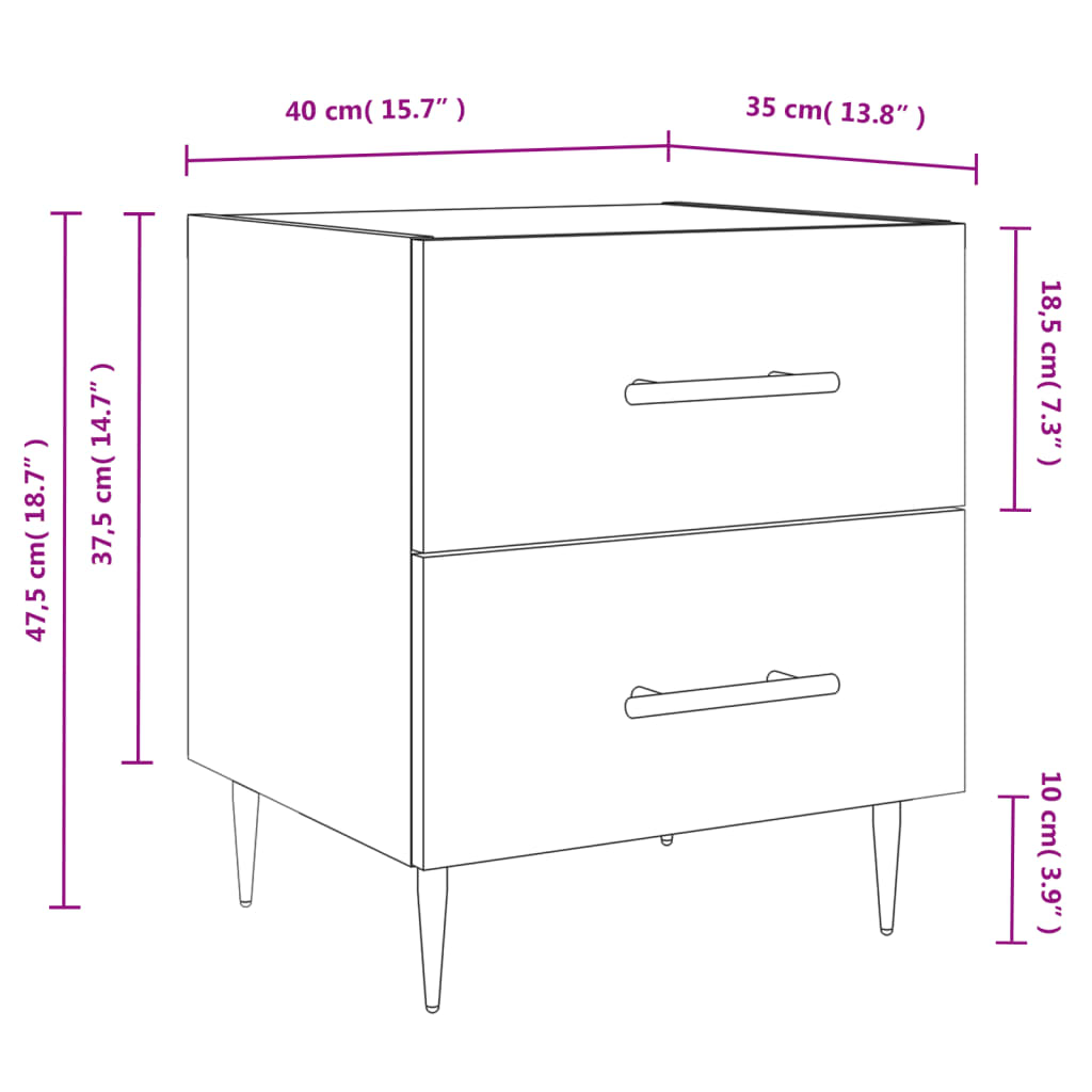 Κομοδίνο Καφέ Δρυς 40 x 35 x 47,5 εκ. από Επεξεργ. Ξύλο