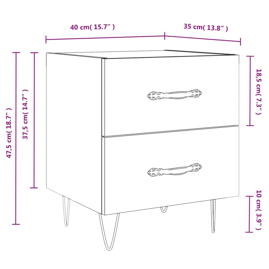 Κομοδίνο Λευκό 40 x 35 x 47,5 εκ. από Επεξεργασμένο Ξύλο