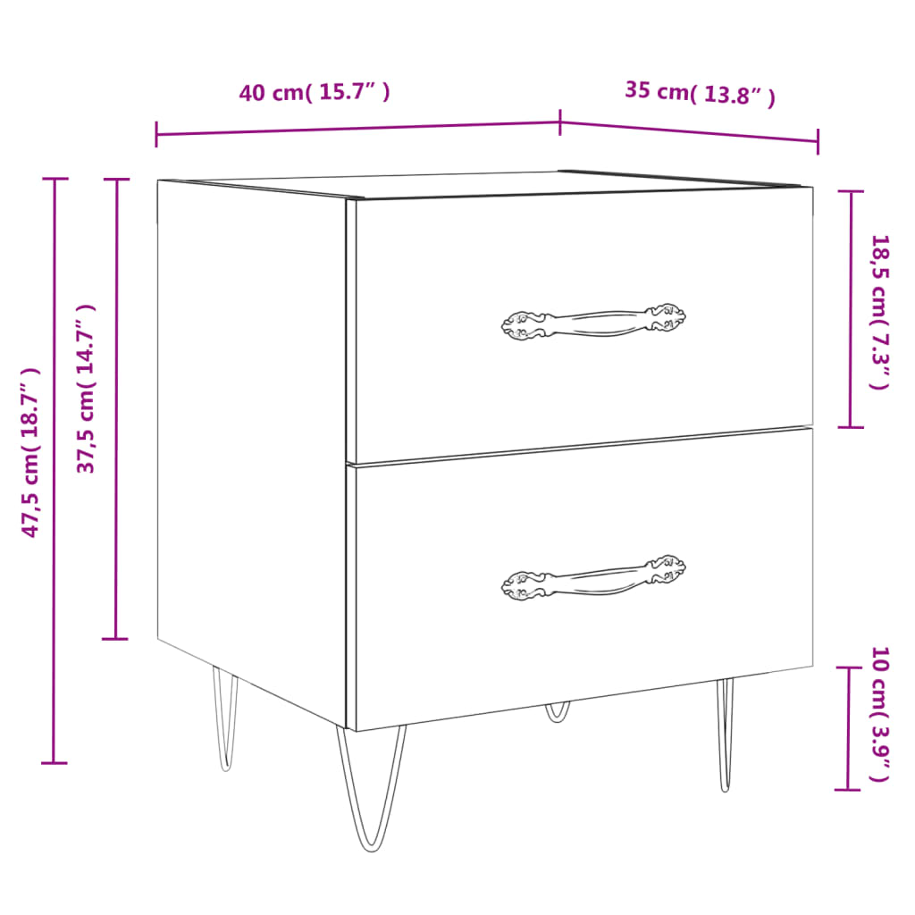 Κομοδίνο Μαύρο 40 x 35 x 47,5 εκ. από Επεξεργασμένο Ξύλο - Pakobazaar