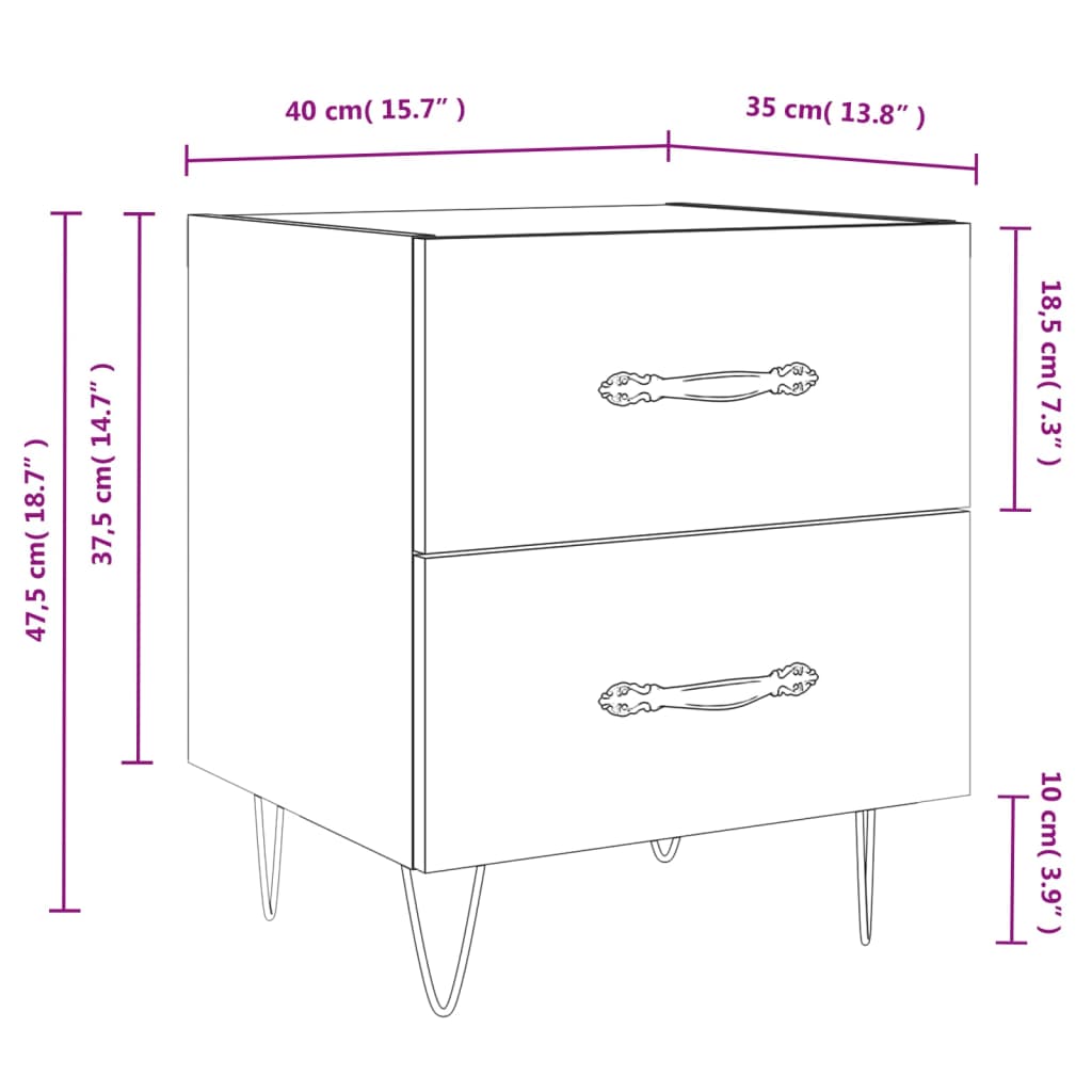 Κομοδίνο Γυαλιστερό Λευκό 40 x 35 x 47,5 εκ. από Επεξεργ. Ξύλο