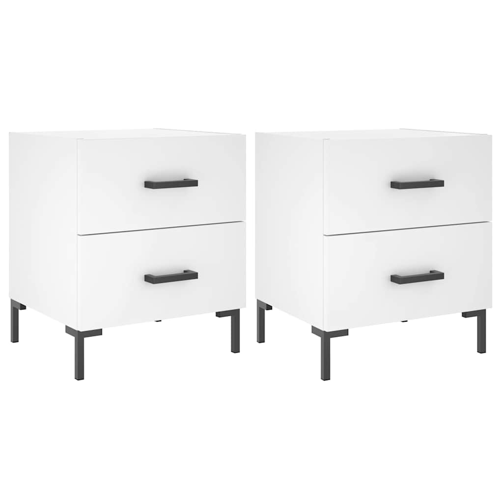 Κομοδίνα 2 τεμ. Λευκά 40 x 35 x 47,5 εκ. από Επεξεργασμένο Ξύλο