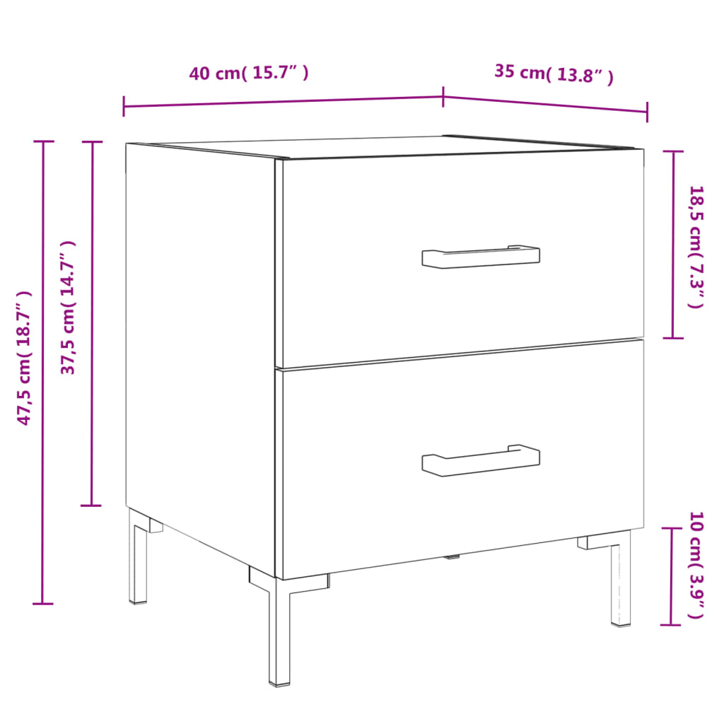 Κομοδίνο Μαύρο 40 x 35 x 47,5 εκ. από Επεξεργασμένο Ξύλο