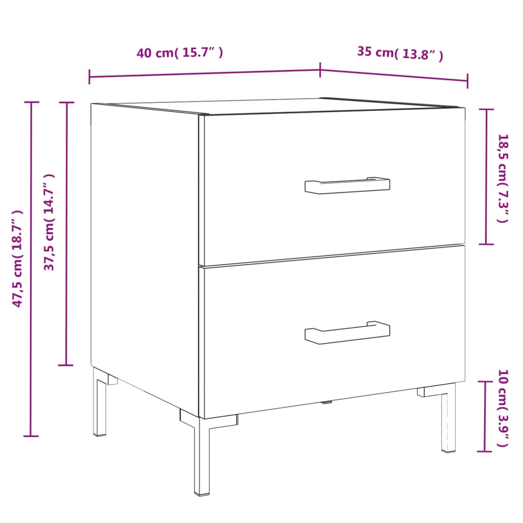 Κομοδίνο Γυαλιστερό Λευκό 40 x 35 x 47,5 εκ. από Επεξεργ. Ξύλο