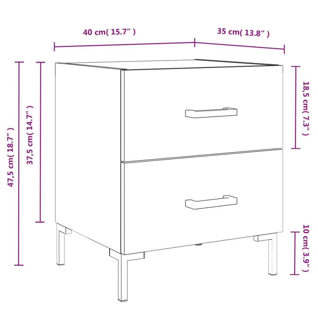 Κομοδίνο Καφέ Δρυς 40 x 35 x 47,5 εκ. από Επεξεργ. Ξύλο