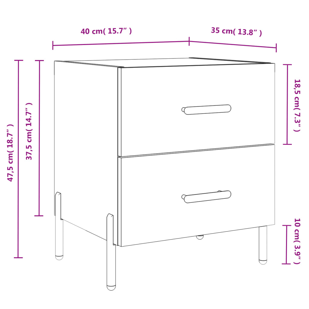 Κομοδίνο Μαύρο 40 x 35 x 47,5 εκ. από Επεξεργασμένο Ξύλο