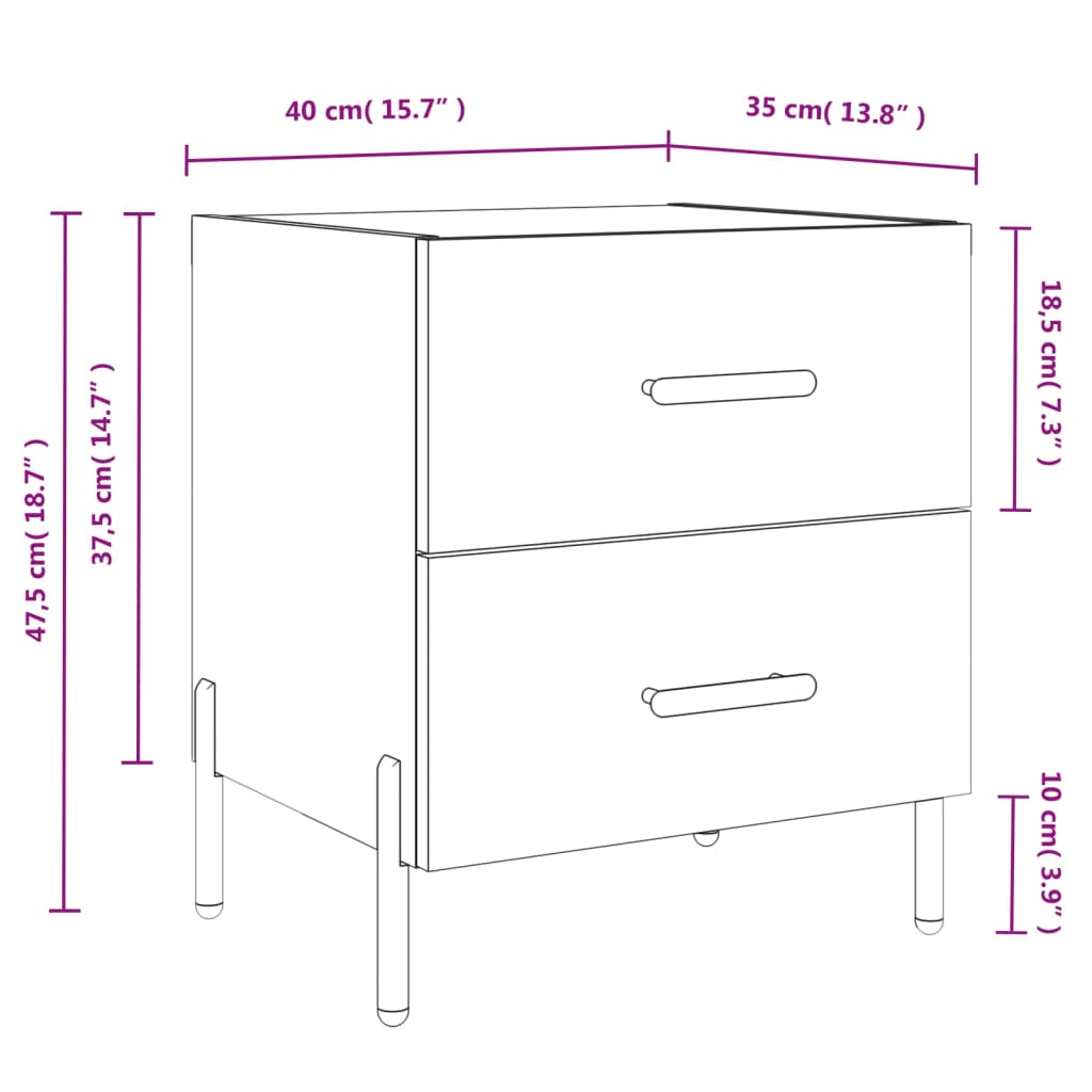 Κομοδίνο Γυαλιστερό Λευκό 40 x 35 x 47,5 εκ. από Επεξεργ. Ξύλο