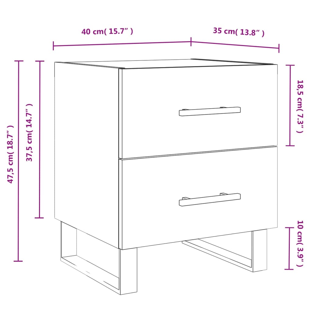 Κομοδίνο Μαύρο 40 x 35 x 47,5 εκ. από Επεξεργασμένο Ξύλο
