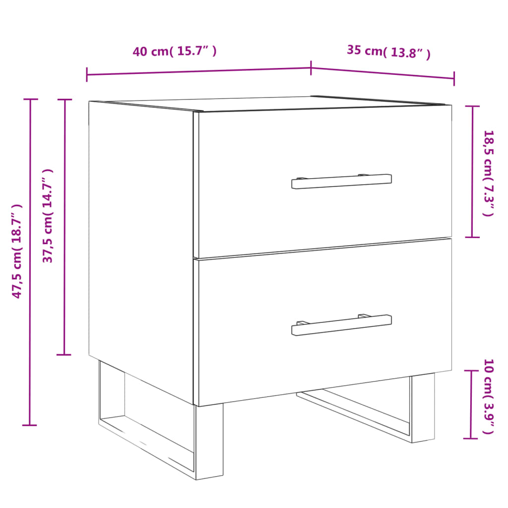 Κομοδίνο Καφέ Δρυς 40 x 35 x 47,5 εκ. από Επεξεργ. Ξύλο