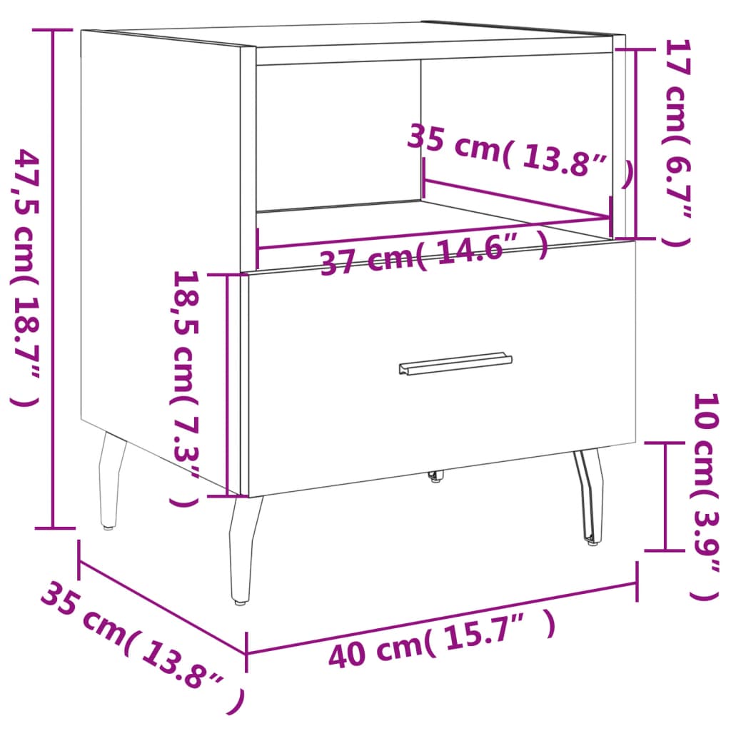 Κομοδίνο Καφέ Δρυς 40 x 35 x 47,5 εκ. από Επεξεργ. Ξύλο