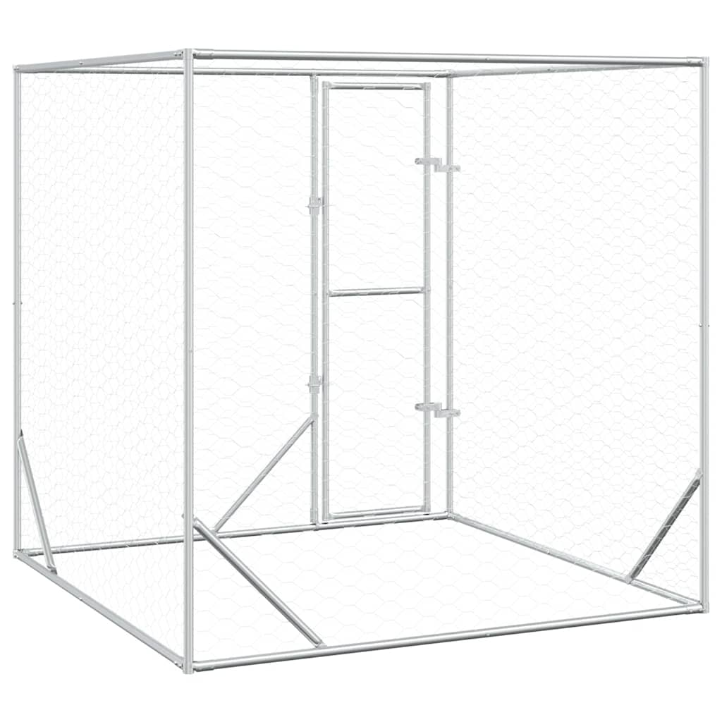 Κλουβί Σκύλου Εξωτερ. Χώρου Ασημί 2x2x2 μ. Γαλβανισμένο Ατσάλι - PAKOBAZAAR