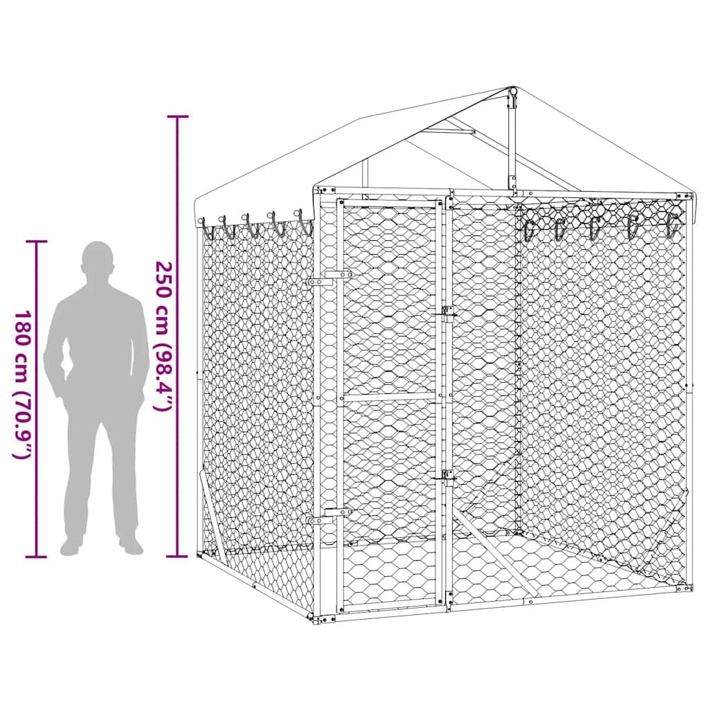 Κλουβί Σκύλου Εξ. Χώρου με Οροφή Ασημί 2x2x2,5 μ. Γαλβ. Ατσάλι - PAKOBAZAAR
