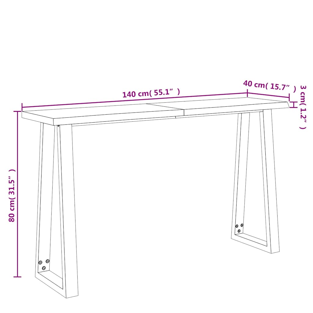 Τραπέζι Κονσόλα με Live Edge 140x40x80 εκ. Μασίφ Ξύλο Ακακίας