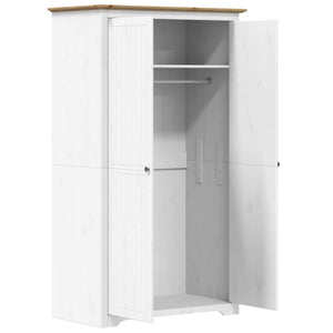 Ντουλάπα BODO Λευκή/Καφέ 99x53,5x173 εκ. Μασίφ Ξύλο Πεύκου - Pakobazaar
