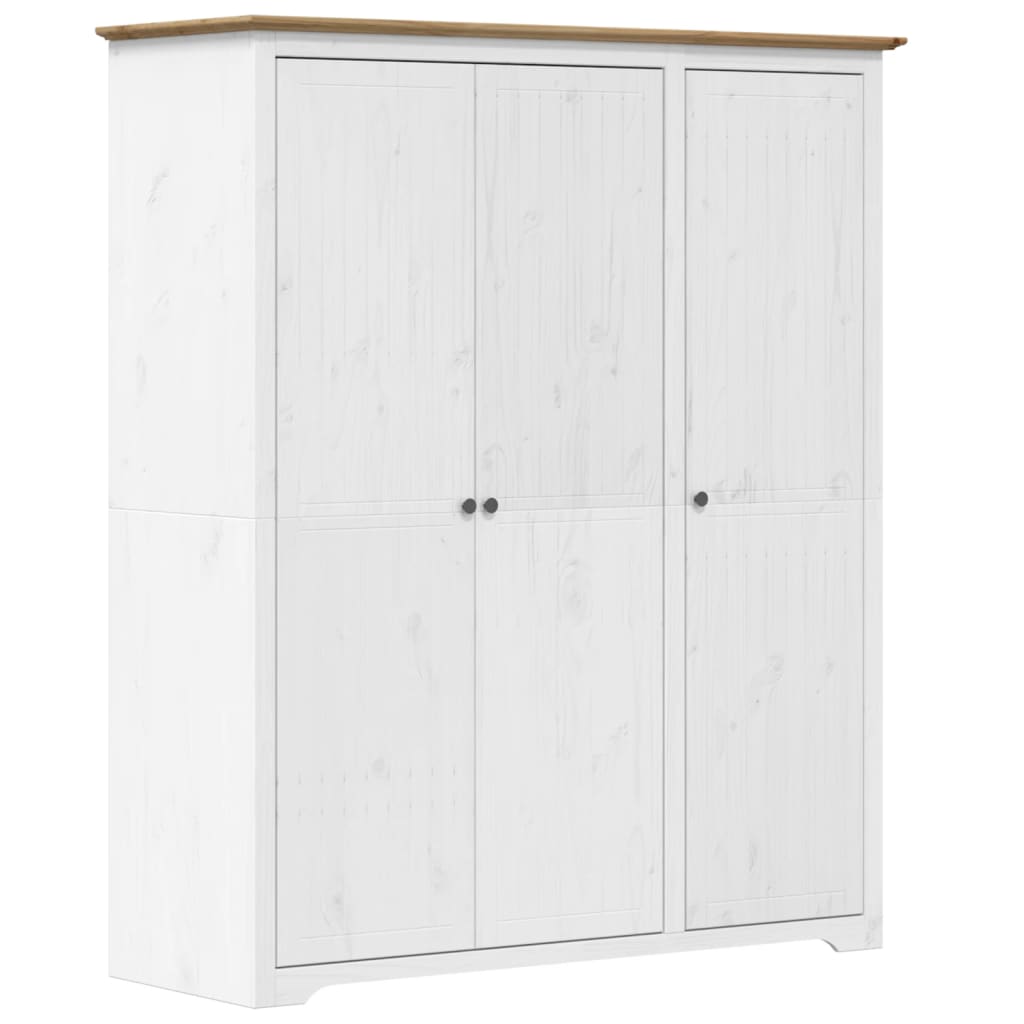 Ντουλάπα BODO Λευκή/Καφέ 146x53,5x173 εκ. Μασίφ Ξύλο Πεύκου
