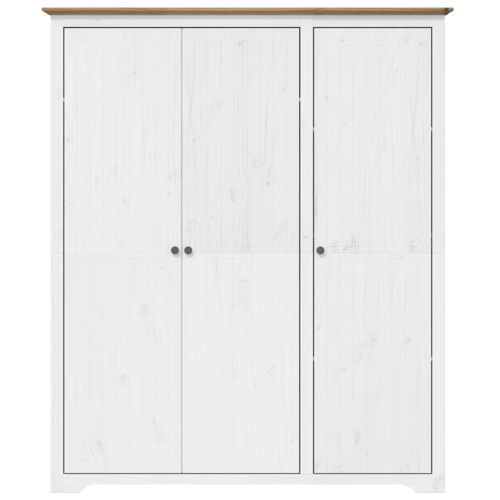 Ντουλάπα BODO Λευκή/Καφέ 146x53,5x173 εκ. Μασίφ Ξύλο Πεύκου