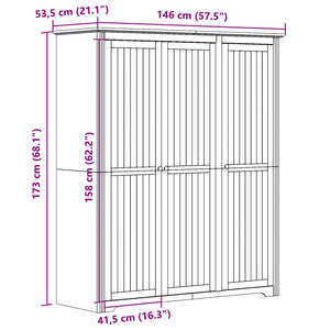 Ντουλάπα BODO Λευκή/Καφέ 146x53,5x173 εκ. Μασίφ Ξύλο Πεύκου