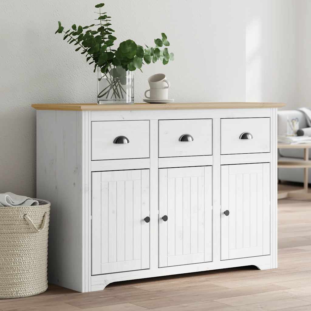 Ντουλάπι BODO Λευκό/Καφέ 115,5x44x80 εκ. από Μασίφ Ξύλο Πεύκου - Pakobazaar