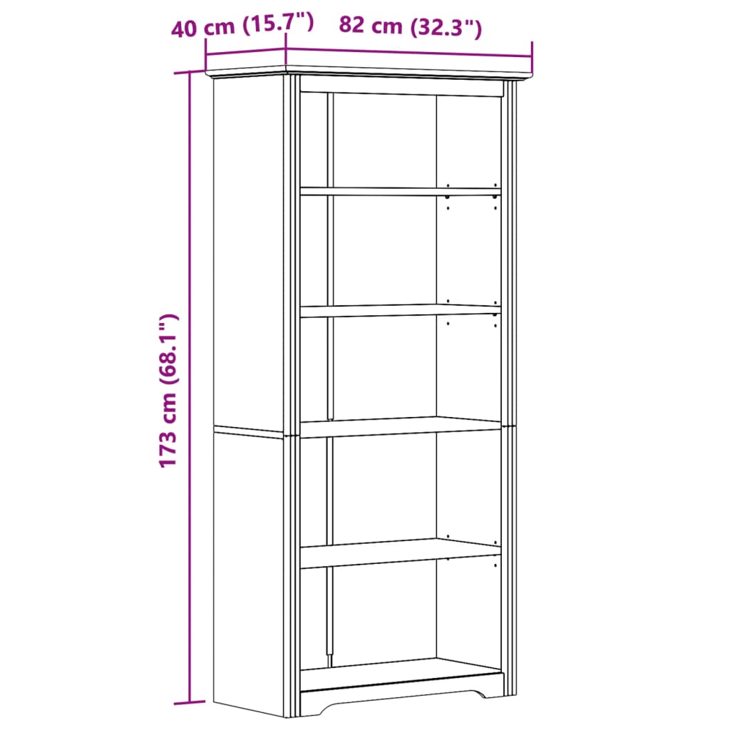 Βιβλιοθήκη BODO 5 Επ. Λευκή 82x40x173 εκ. από Μασίφ Ξύλο Πεύκου - Pakobazaar
