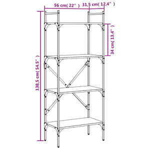 Βιβλιοθήκη 4 Επιπέδων Καφέ Δρυς 56x31,5x138,5 εκ. Επεξεργ. Ξύλο