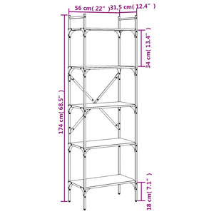 Βιβλιοθήκη 5 Επιπέδων Καφέ Δρυς 56x31,5x174 εκ. Επεξ. Ξύλο