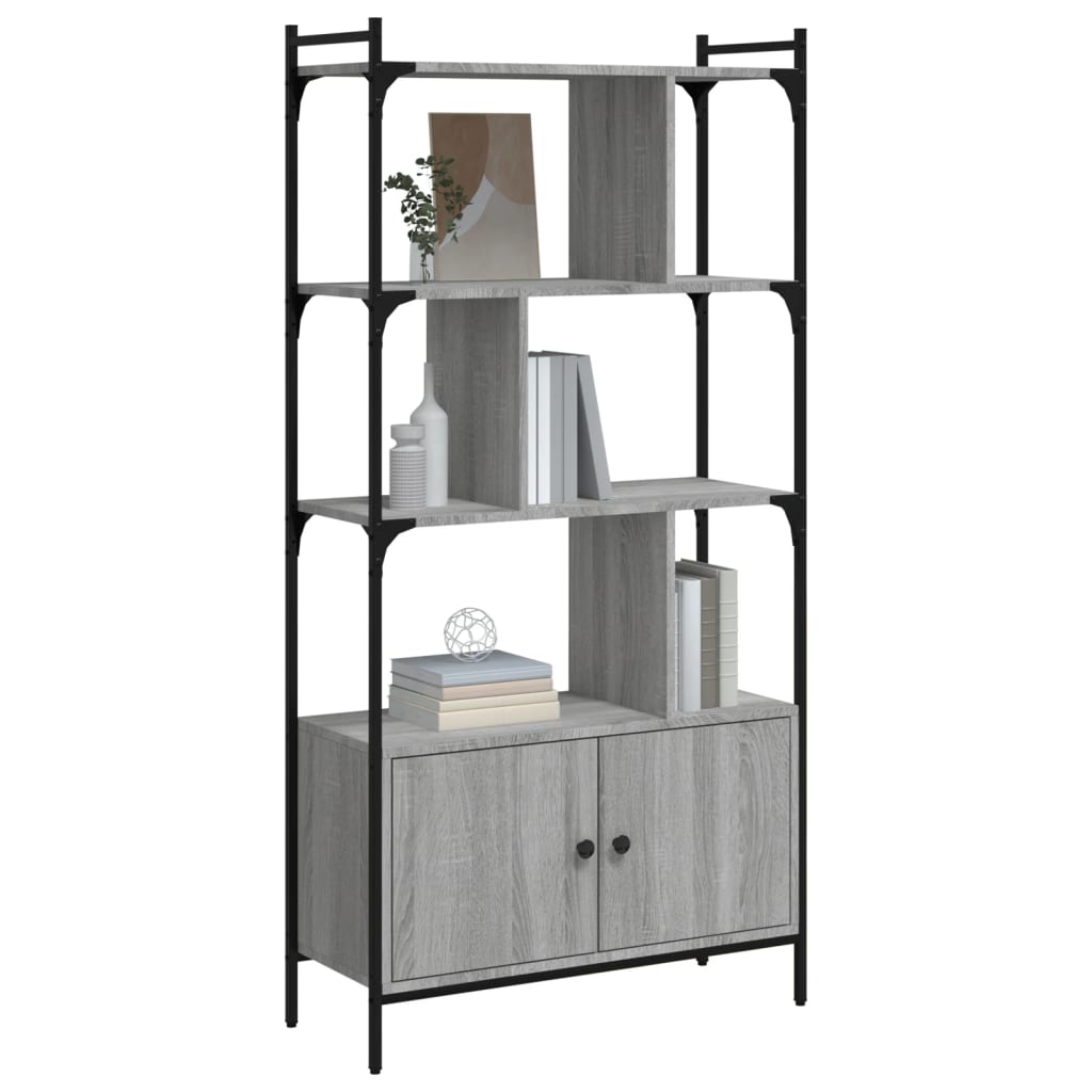 Βιβλιοθήκη με Πόρτες Γκρι Sonoma 76,5x30x154,5 εκ. Επεξ. Ξύλο - Pakobazaar