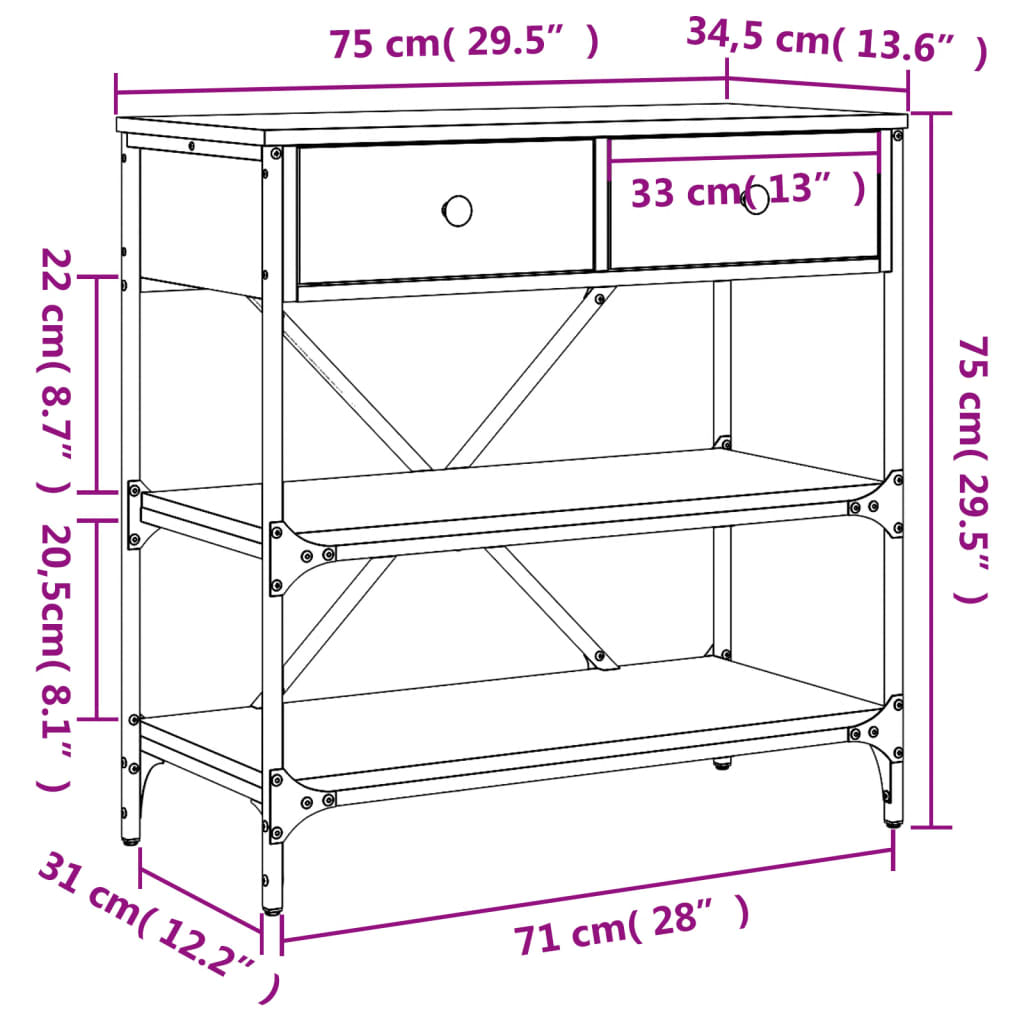 Τραπέζι Κονσόλα Sonoma Δρυς 75x34,5x75 εκ. Επεξεργασμένο Ξύλο
