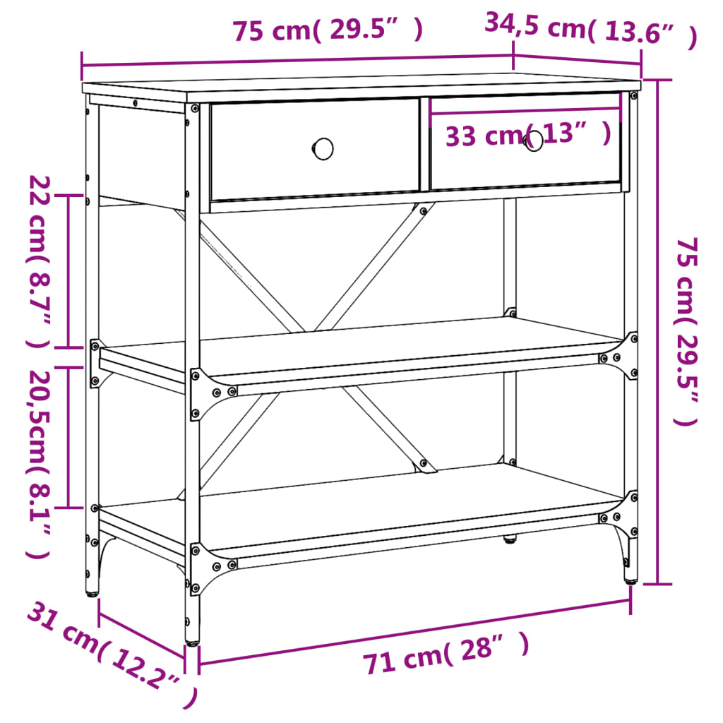 Τραπέζι Κονσόλα Γκρι Sonoma 75x34,5x75 εκ. Επεξεργασμένο Ξύλο