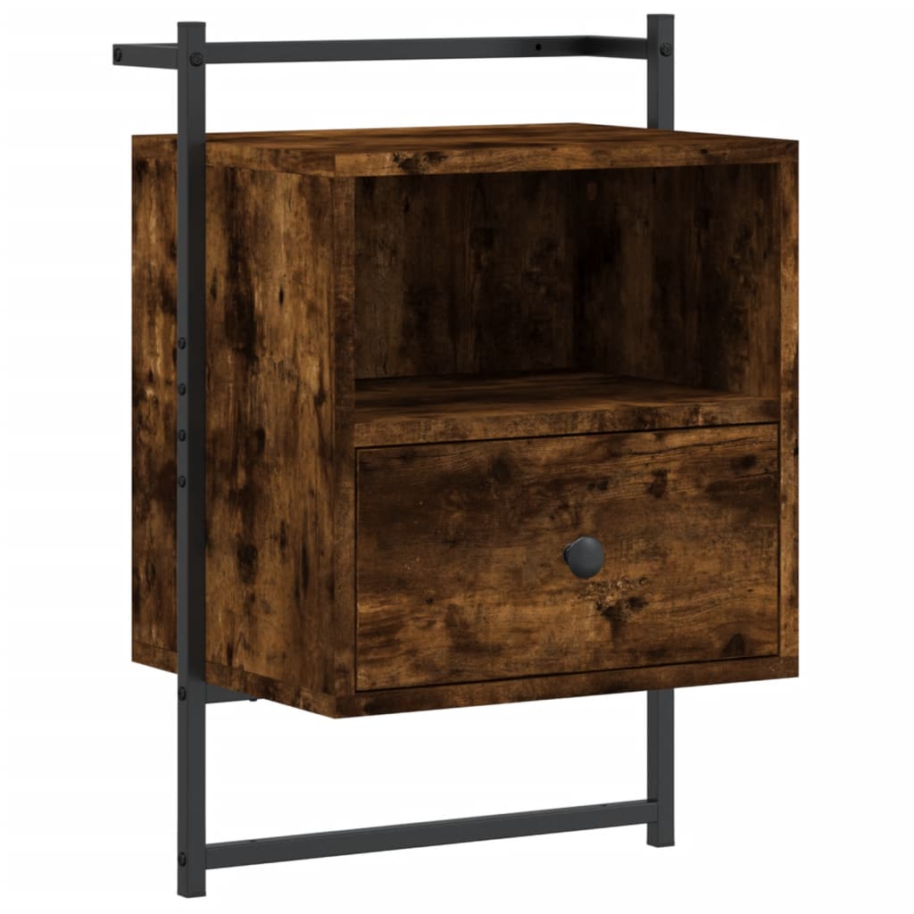 Κομοδίνα Επιτοίχια 2 τεμ. Καπνιστή Δρυς 40x30x61 εκ Επεξ. Ξύλο