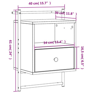 Κομοδίνο Επιτοίχιο Καφέ Δρυς 40x30x61 εκ. από Επεξεργ. Ξύλο