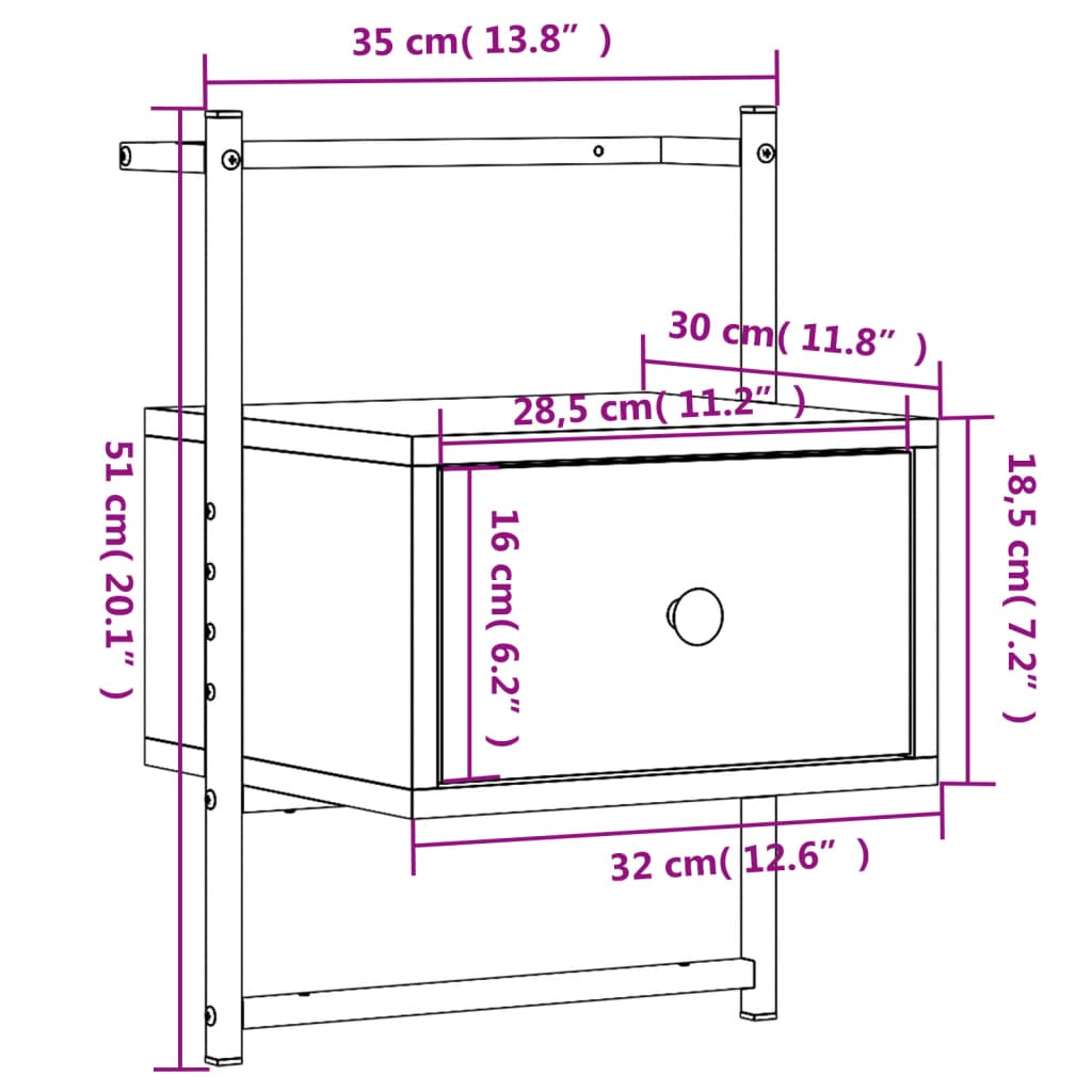 Κομοδίνο Επιτοίχιο Sonoma Δρυς 35x30x51 εκ. από Επεξεργ. Ξύλο