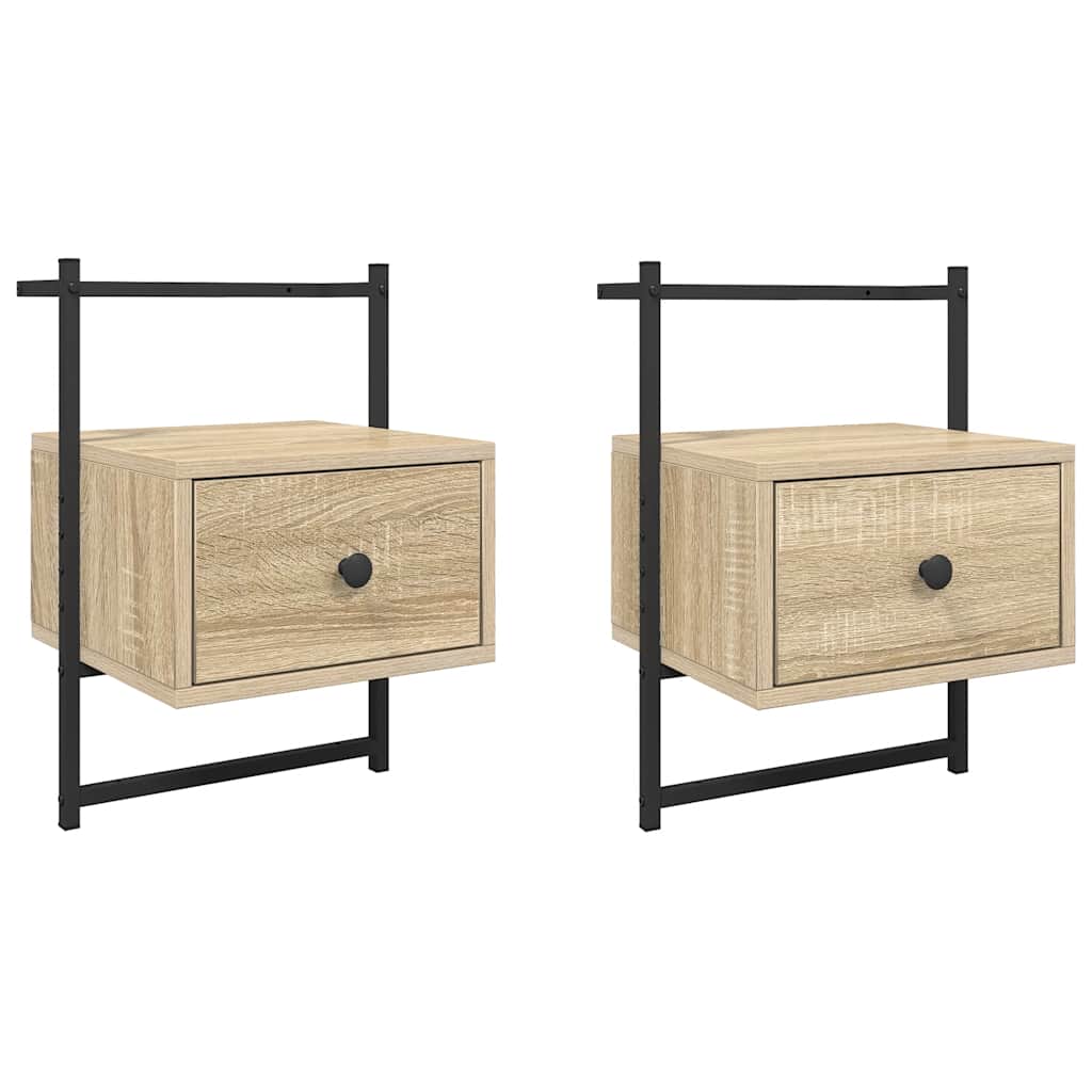 Κομοδίνα Επιτοίχια 2 τεμ. Sonoma Δρυς 35x30x51 εκ Επεξεργ. Ξύλο