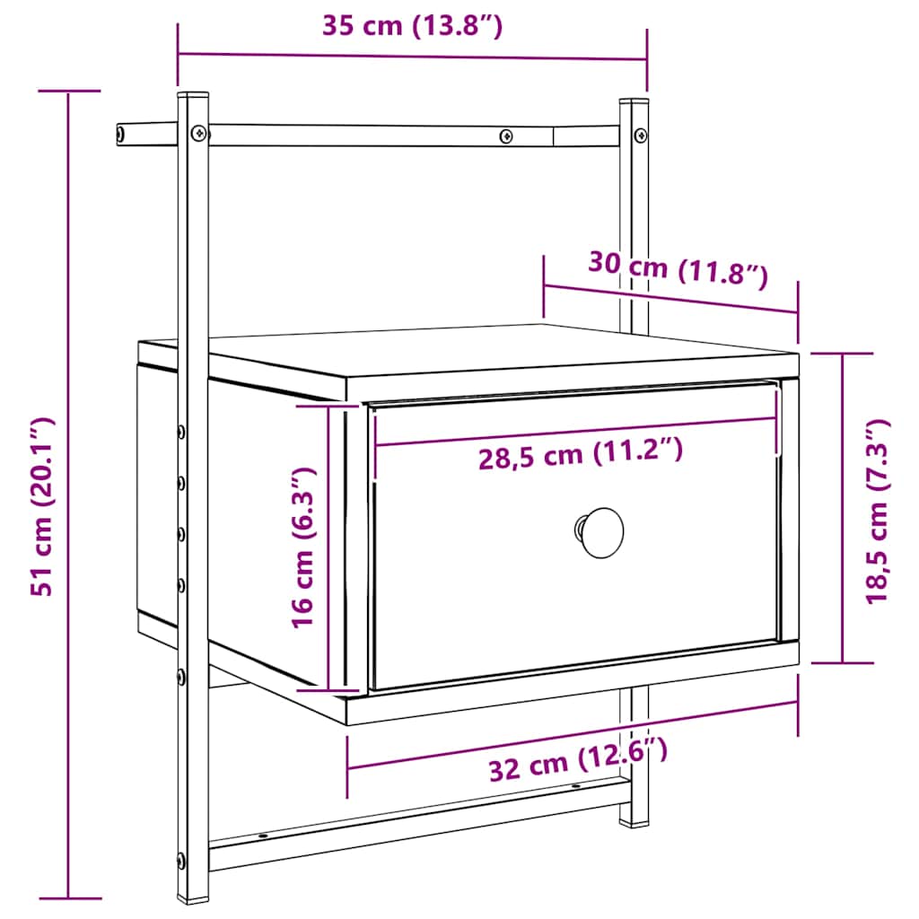 Κομοδίνα Επιτοίχια 2 τεμ. Sonoma Δρυς 35x30x51 εκ Επεξεργ. Ξύλο
