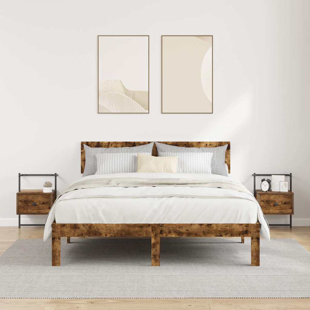 Κομοδίνα Επιτοίχια 2 τεμ. Καπνιστή Δρυς 35x30x51 εκ Επεξ. Ξύλο