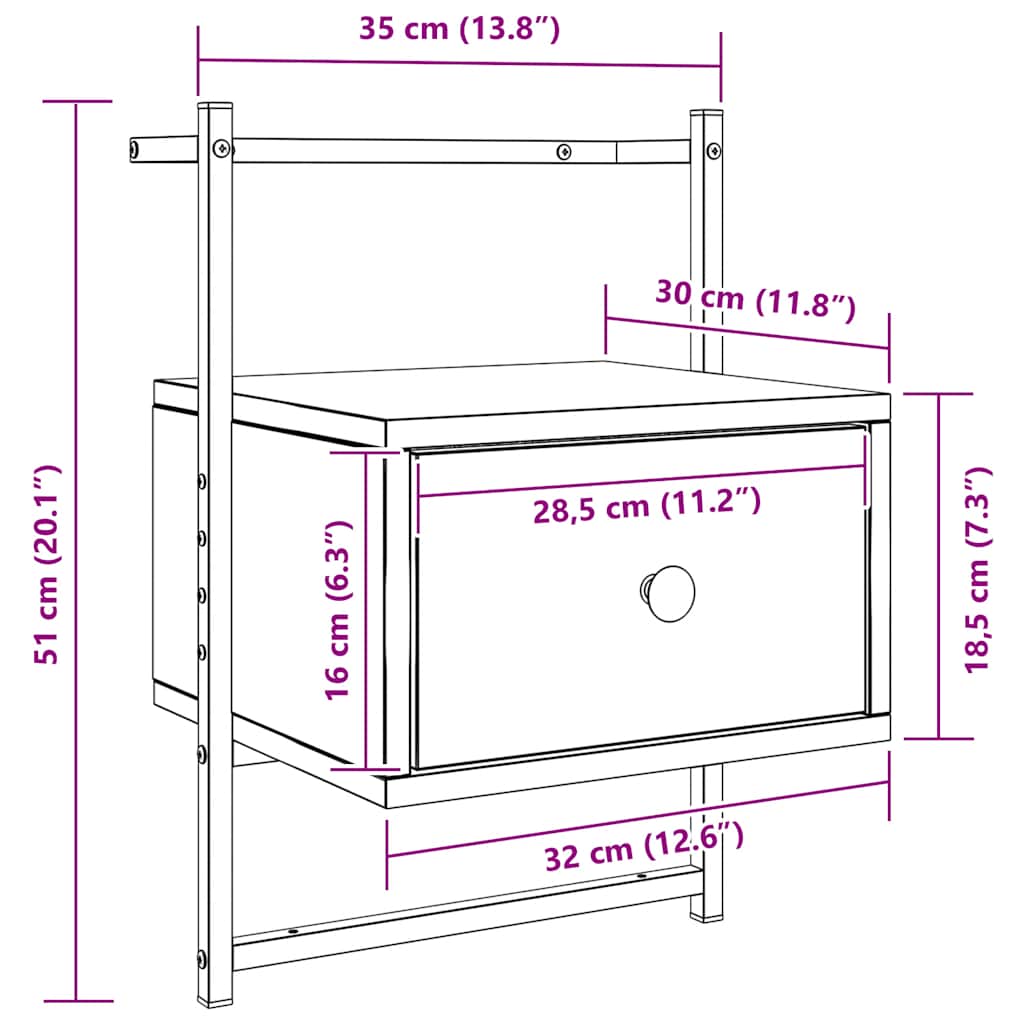 Κομοδίνο Επιτοίχιο Γκρι Sonoma 35x30x51 εκ. από Επεξεργ. Ξύλο
