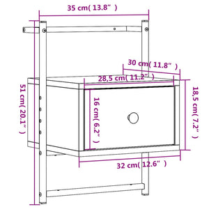 Κομοδίνο Επιτοίχιο Καφέ Δρυς 35x30x51 εκ. από Επεξεργ. Ξύλο