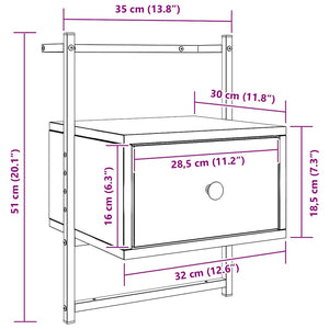 Κομοδίνα Επιτοίχια 2 τεμ. Καφέ Δρυς 35x30x51 εκ. Επεξ. Ξύλο